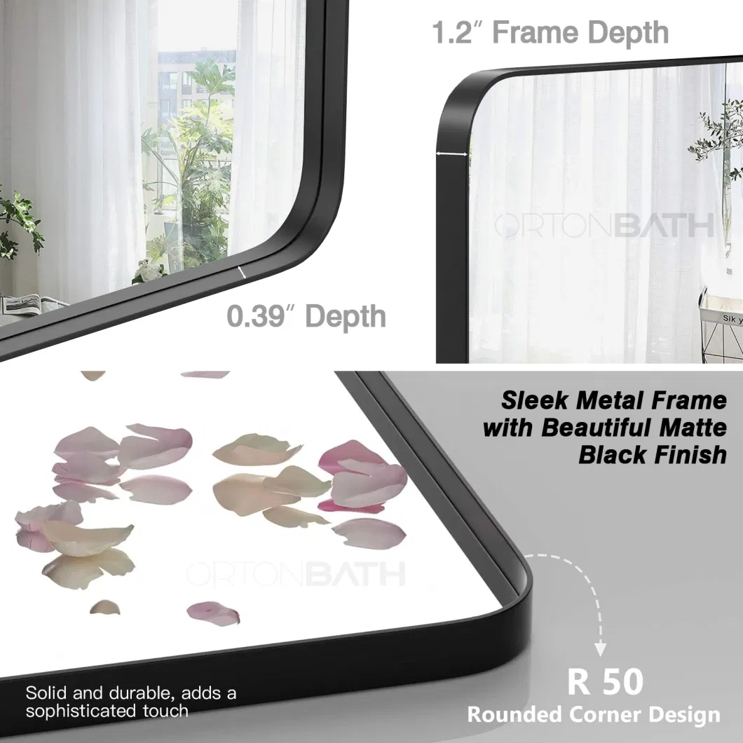 Ortonbath Black Brushed Aluminum Rectangular Bathroom Mirror with Metal Frame, Hanging Mirrors for Living Room Bedroom Bathroom Entryway