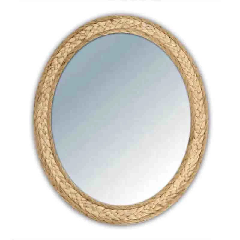 Straw Woven Mat Rope Mirror with Wooden Frame for Home Decoration, MDF Mirror Frame with Straw Woven Mat Rope Cover, Wooden Mirror Frame