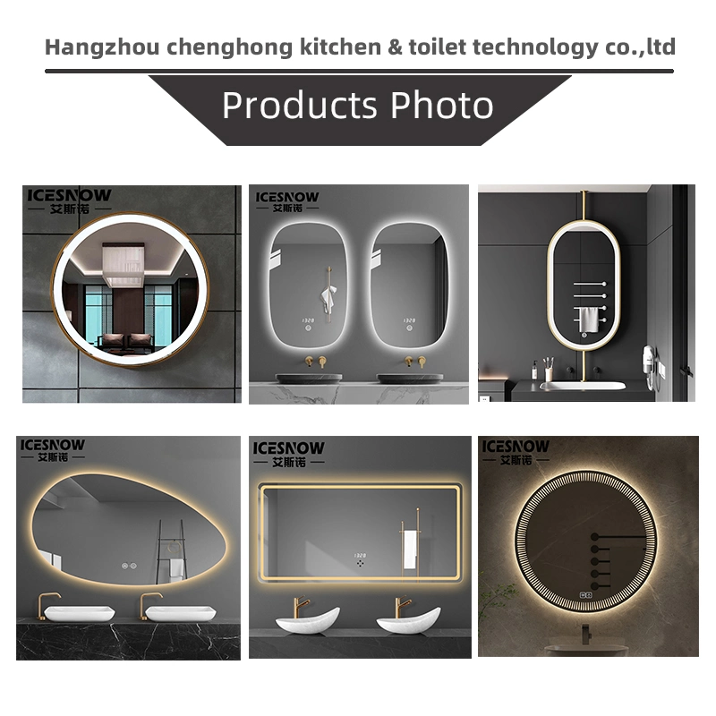 Square Hotel LED Smart Makeup Stainless Steel Metal Frame Gold Bathroom Mirror