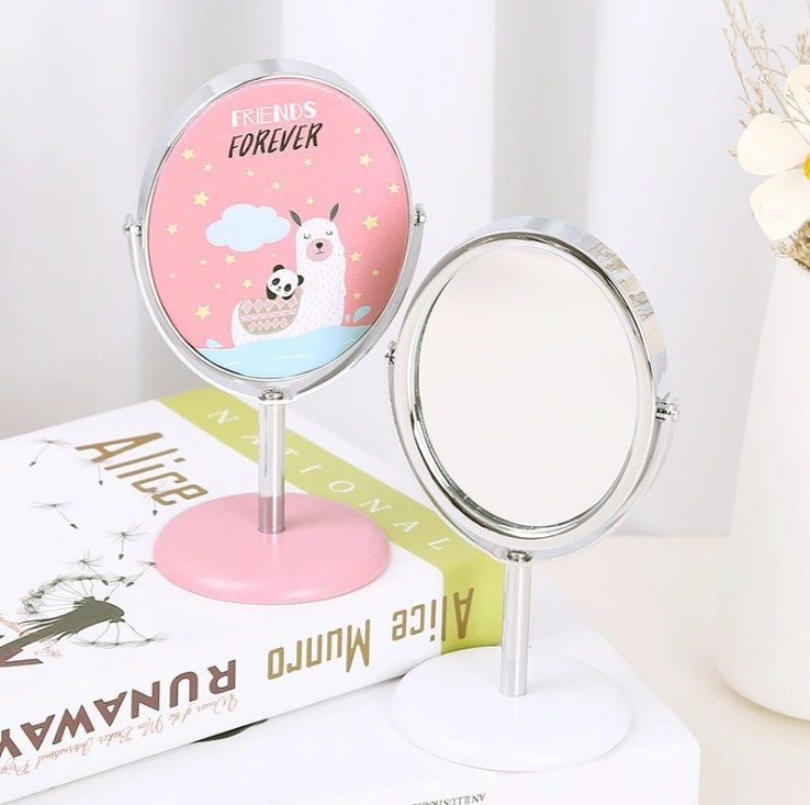 PU Round Stand Mirror Personalized One Side Makeup Mirror