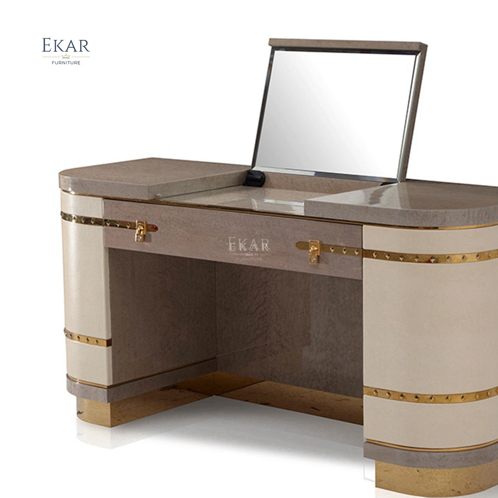 Modern Gold Vanity Table with Mirror Glamorous Makeup Dressing Table-Modern Dressing Table