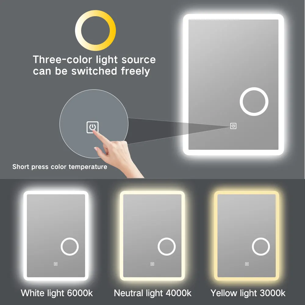 Touch Screen Bathroom Mirror with Lens Bath LED Smart Mirror Light Bathroom Mirror Wall