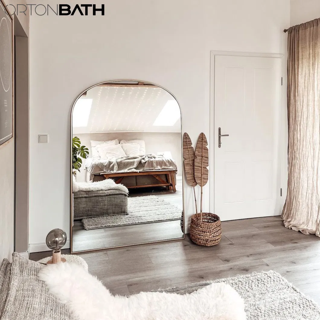 Ortonbath Full Length Floor Standing Mirror 65&quot;&times; 22&quot; Floor Mirror, Standing Mirror Smooth Arched Top Mirror, Large Arched Black Metal Framed Mirror