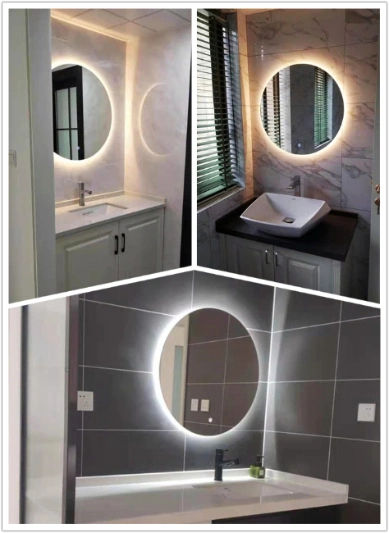 5mm Silver Glass Furniture Home Decoration Frameless Wall Round LED Mirror