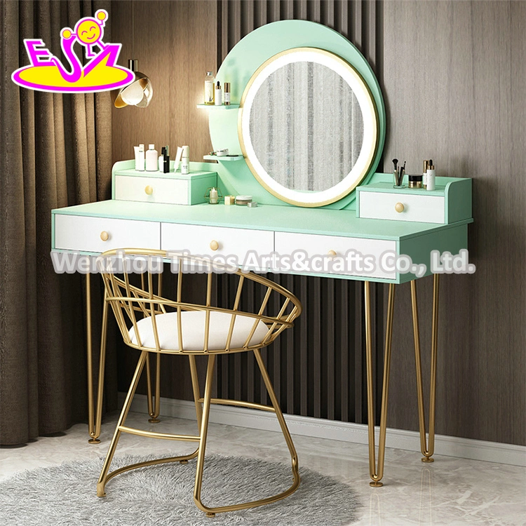 Luxury Girls White Small Wooden Makeup Vanity with Lights W08h163