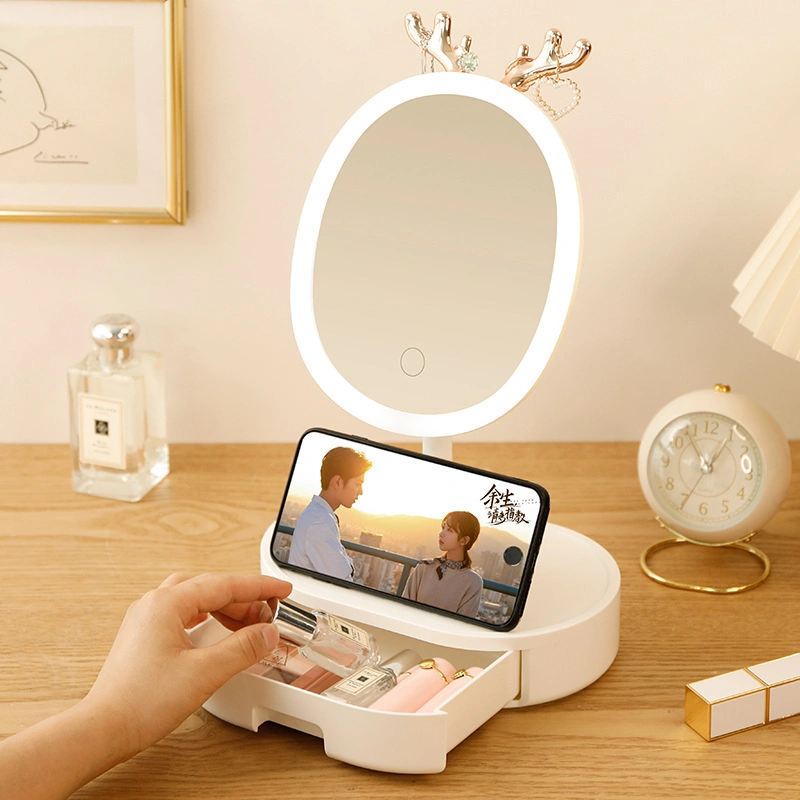 Cosmetic Mirror Storage Box Integrated with Light Home LED Fill Light Desktop Vanity Mirror Desktop Portable Net Red Smart Mirror