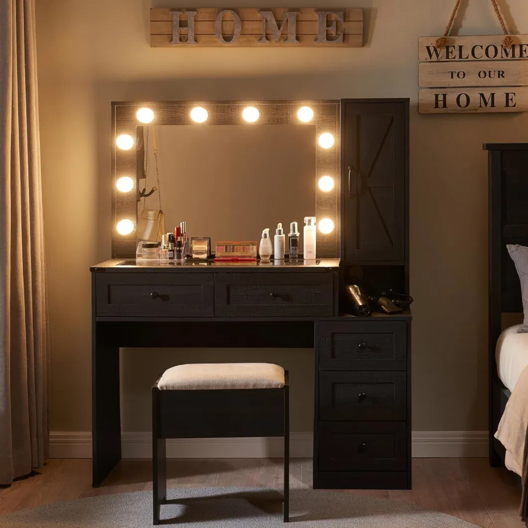 Modern Makeup Vanity Desk with LED Mirror and Cabinet Bedroom Furniture