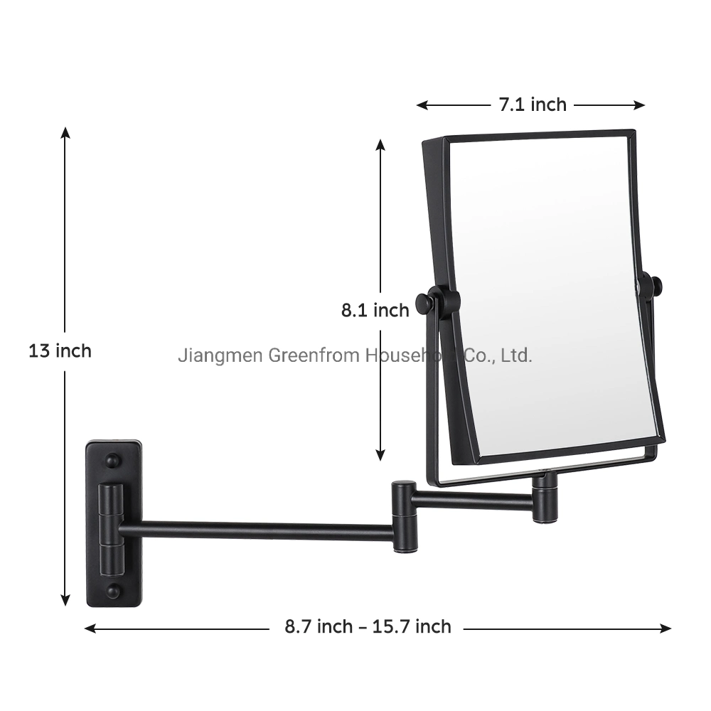 Greenfrom Rectangle Dual Sides Wall Mount Mirror Magnifying Wall Mirror Shower Mirror Iron Black Poweder Painted Mirror