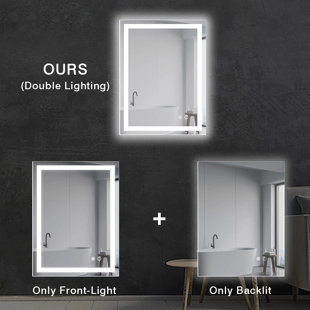 Ortonbath 24X32 LED Bathroom Mirror with Memory Lights Anti-Fog Dimmable Backlit + Front Lit Lighted Bathroom Vanity Mirror