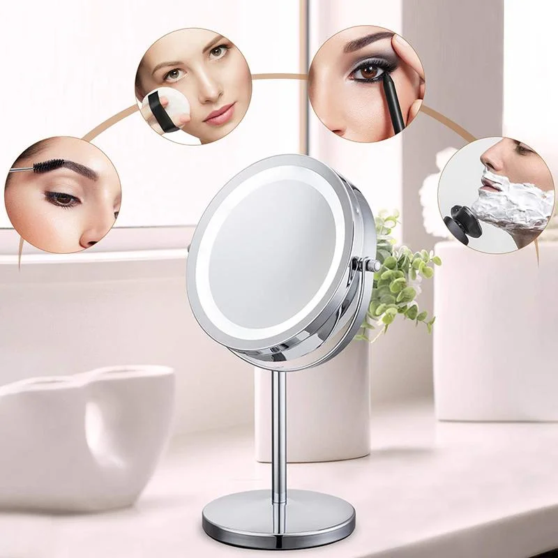 Double-Sided Stainless Steel 1X/3X/5X Household Desktop LED Cosmetic Makeup Mirror