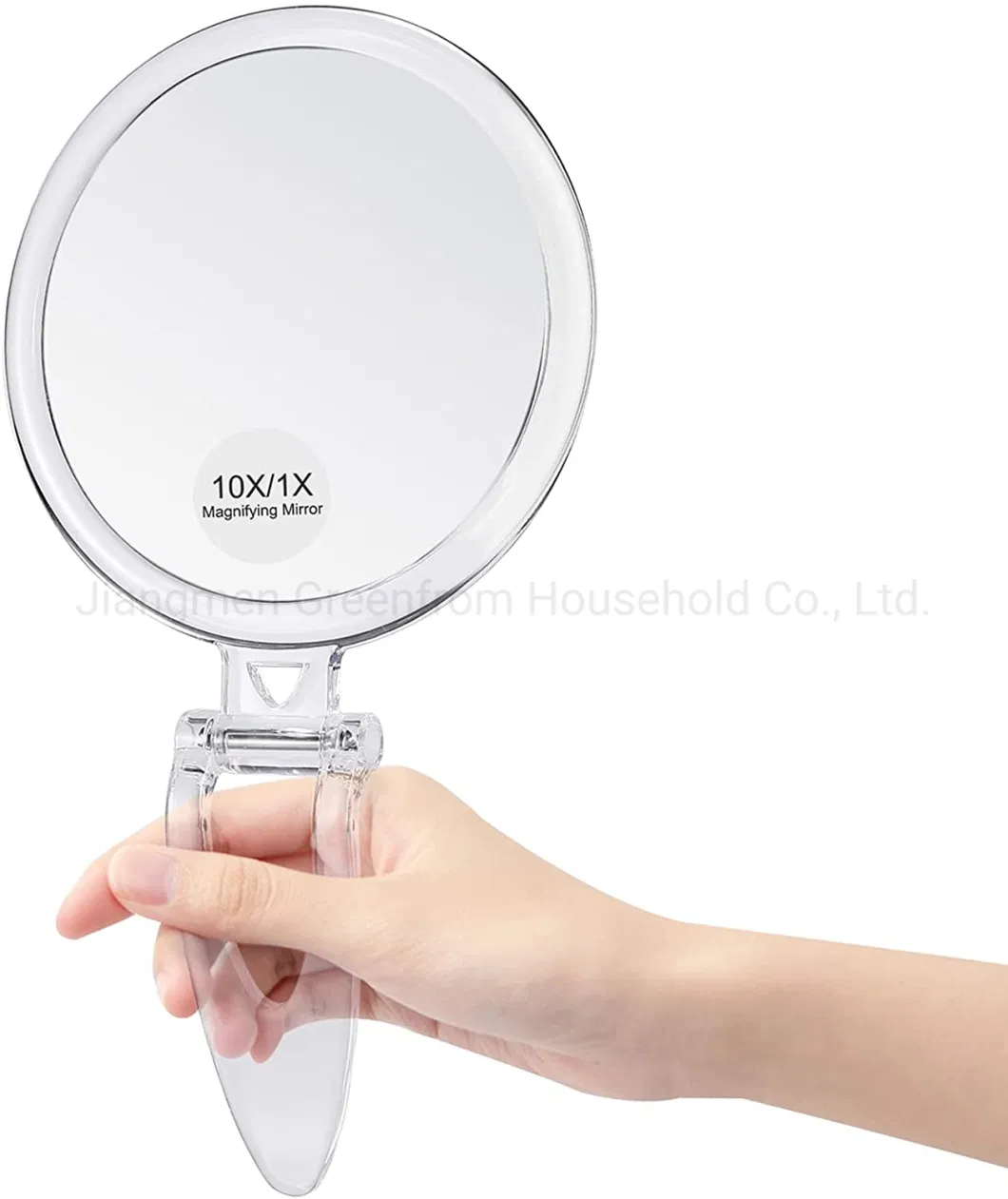 One Side Plastic Round Shape Mirror Custom Logo Long Hand Held Cosmetic Makeup Beauty Vanity Mirror