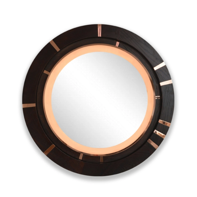 Hotel Round LED Bathroom Decorative Wall Mirror with Wood Frame