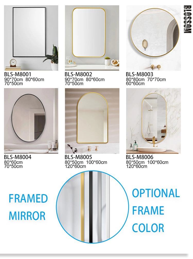 Wholesale Bathroom Wash Basin Wall Glass Rectangle Mirror with Metal Frame