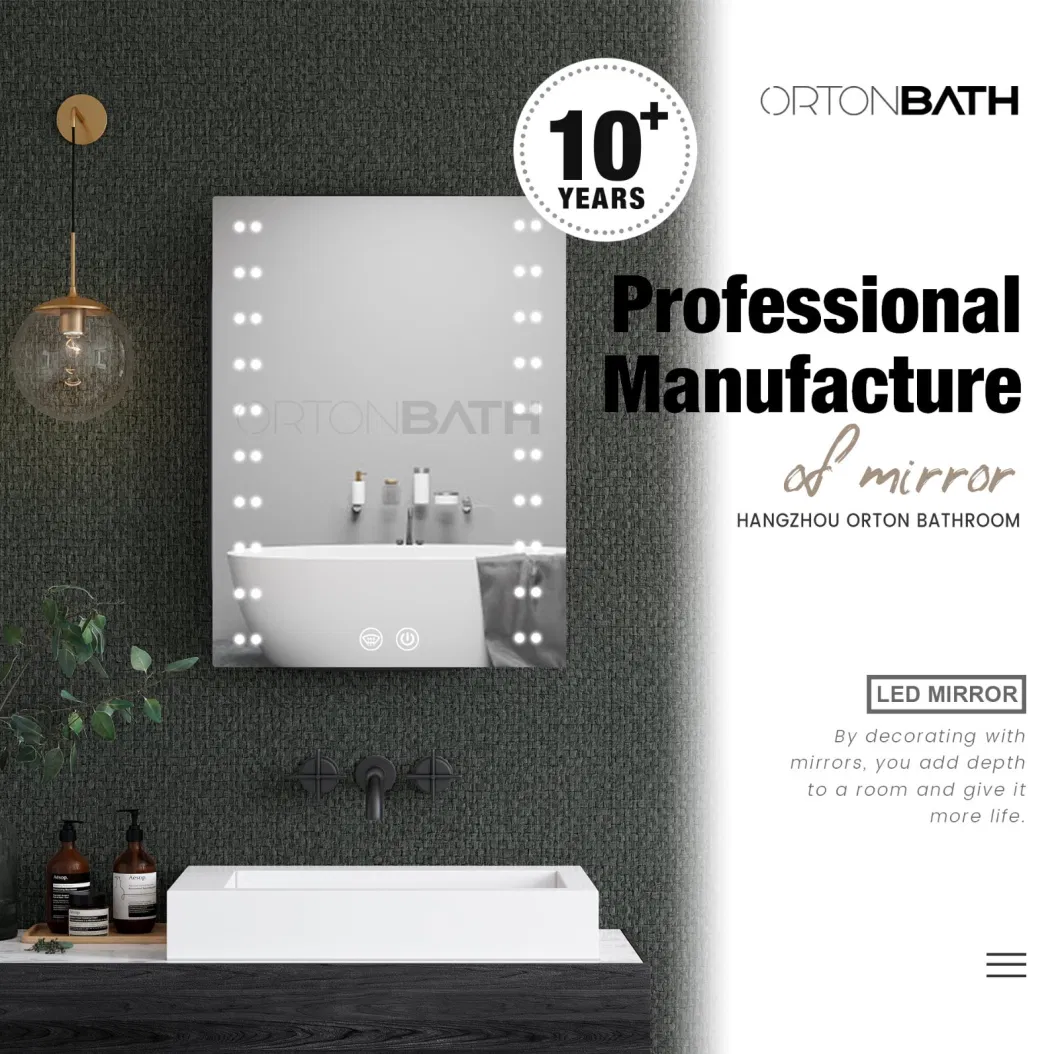 Ortonbath Frameless Frontlit Bathroom LED Mirror Wall Mounted Bathroom Mirrors with LED Light Horizontal/Vertical Anti-Fog Makeup Mirror with Scattered Light