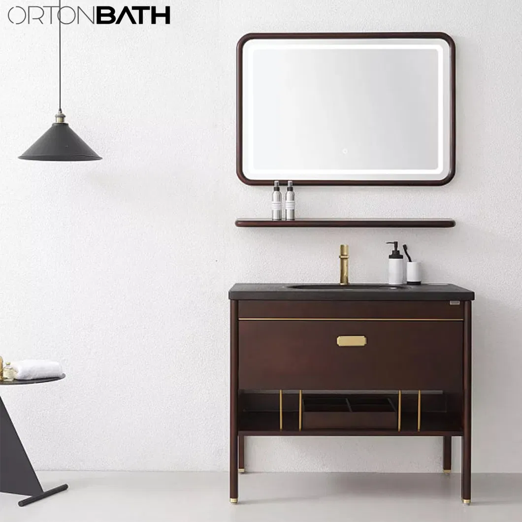 Ortonbath Solid Walnut Wood Framed LED Bathroom Mirror, Wall-Mounted Vanity Makeup Lighted Mirror, Anti-Fog, Dimmable Lights, Waterproof Mirror