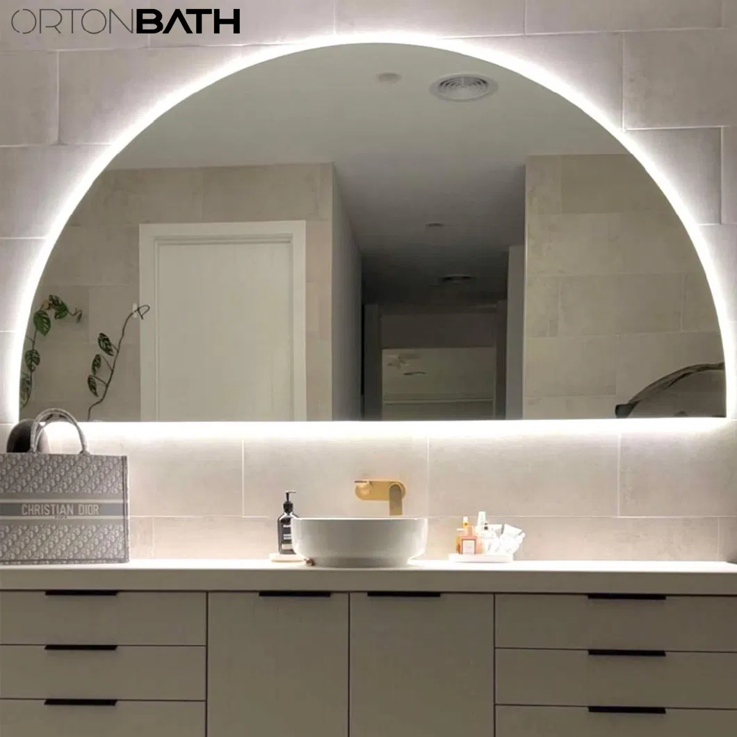 Ortonbath Frameless Arched Backlit LED Bathroom Mirror Frontlit&Backlit, Antifog Dimmable, Vanity Mirror with Lights Wall Mounted Lighted Modern Mirror