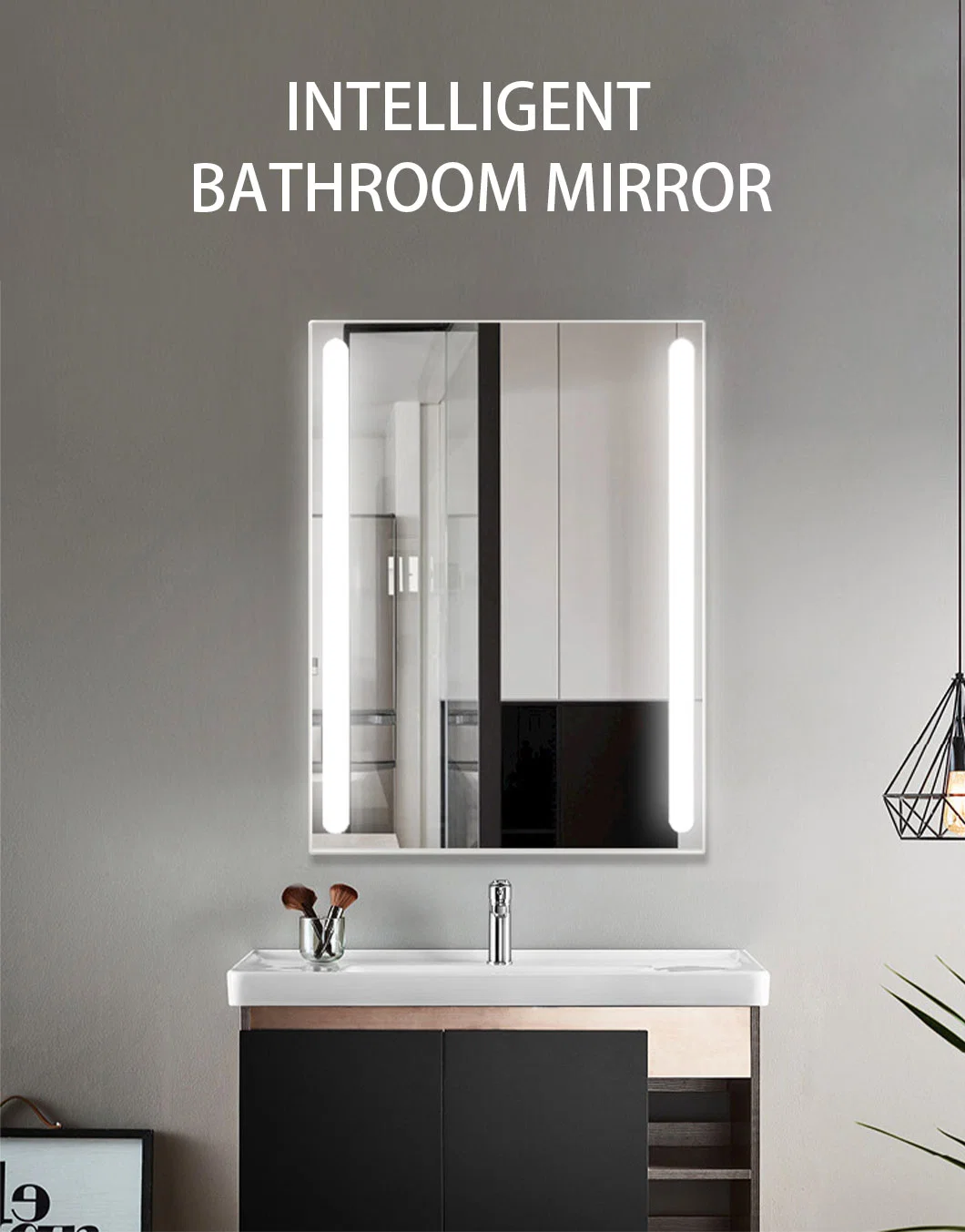 Square Rectangle Wall-Mounted LED Lighted Bathroom Vanity Mirror with Anti-Fog Function