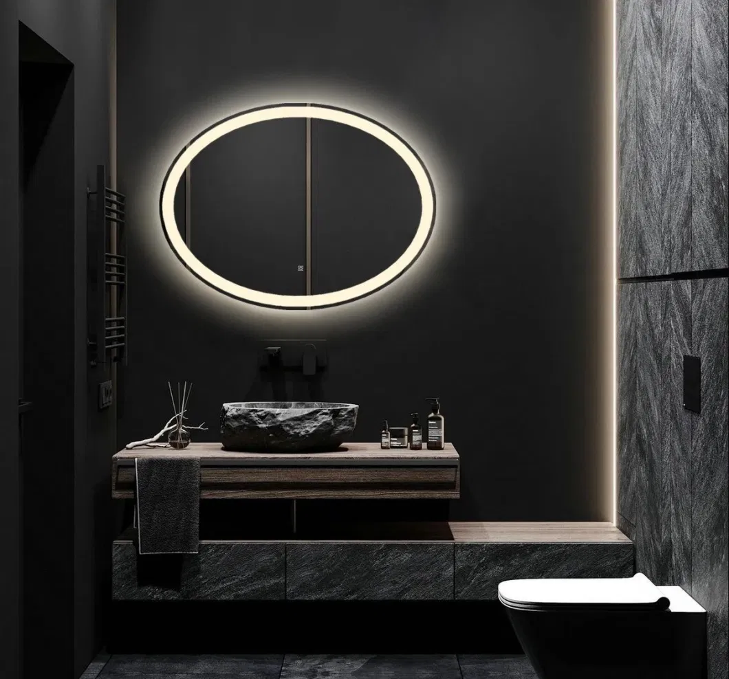 Salon Furniture Smart Home Bathroom Furniture LED Lighted Oval Bathroom Vanity Mirror