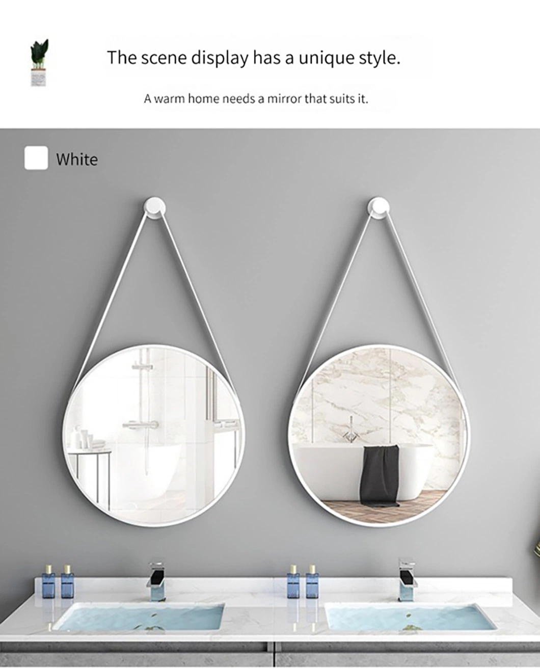 Fashion Modern Style PU Belt Wall Mirrors Home Decor Hanging Mirror Round Decor Wall Mirror