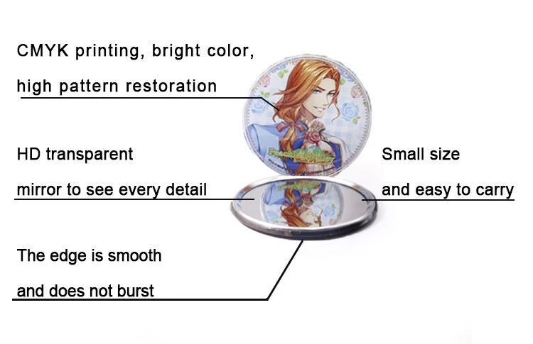 Custom Portable Metal Makeup Hand Mirror Round Mini Pocket Mirror Rose Gold Compact Mirror