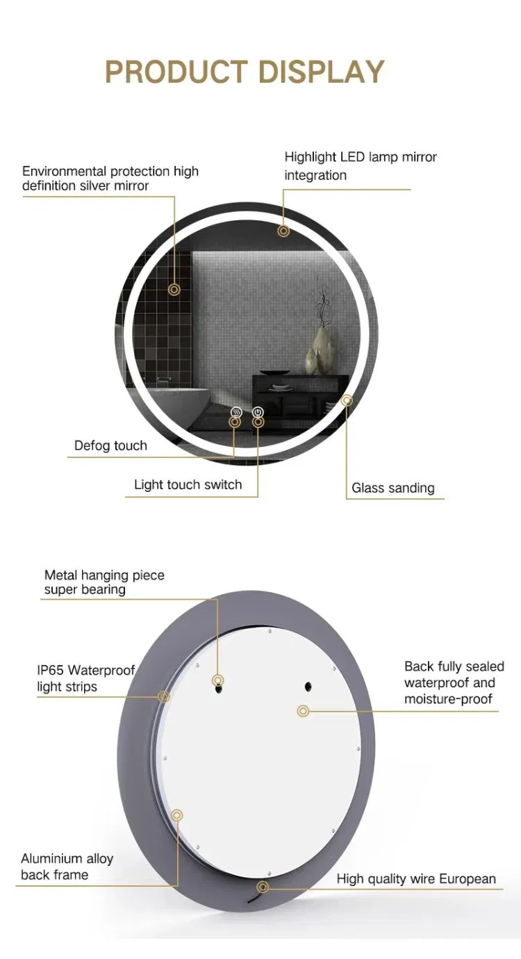 Smart Anti Fog Bathroom LED Mirrors Wall Mounted Lighted Mirror Wall Hanging