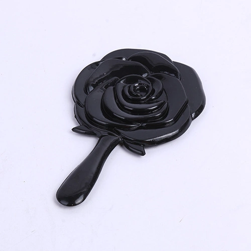 Rose Shape One Side Round Mirror Personalized Logo Long Hand Retro Cosmetic Makeup Handheld Rose Flower Mirror