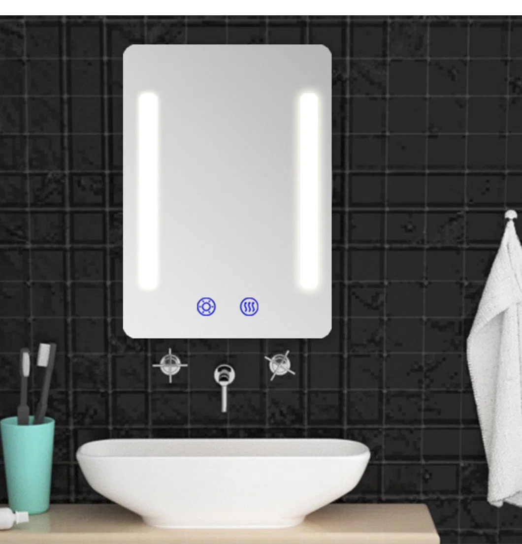 Square Rectangle Wall-Mounted LED Lighted Bathroom Vanity Mirror with Anti-Fog Function