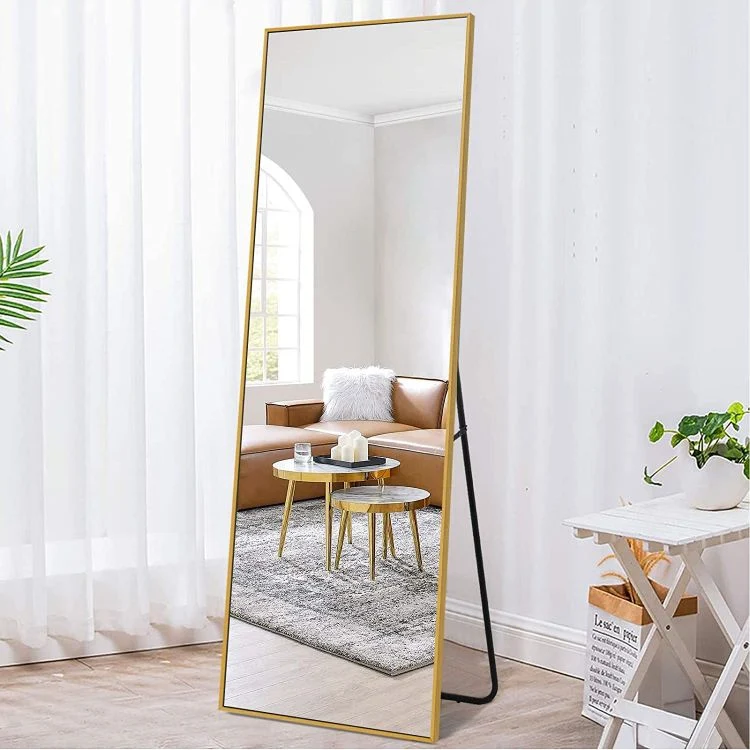 Wholesale Home Decoration Round Corner Irregularity Mirror Standing Floor Frame Black Metal Wall Mirror