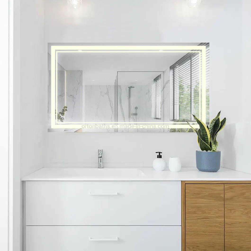 Ortonbath LED Bathroom Mirror 24 Inch Dimmable Lights Anti-Fog LED Vanity Mirror Wall Mounted Makeup Mirror with Shelf Memory Waterproof Touch Screen