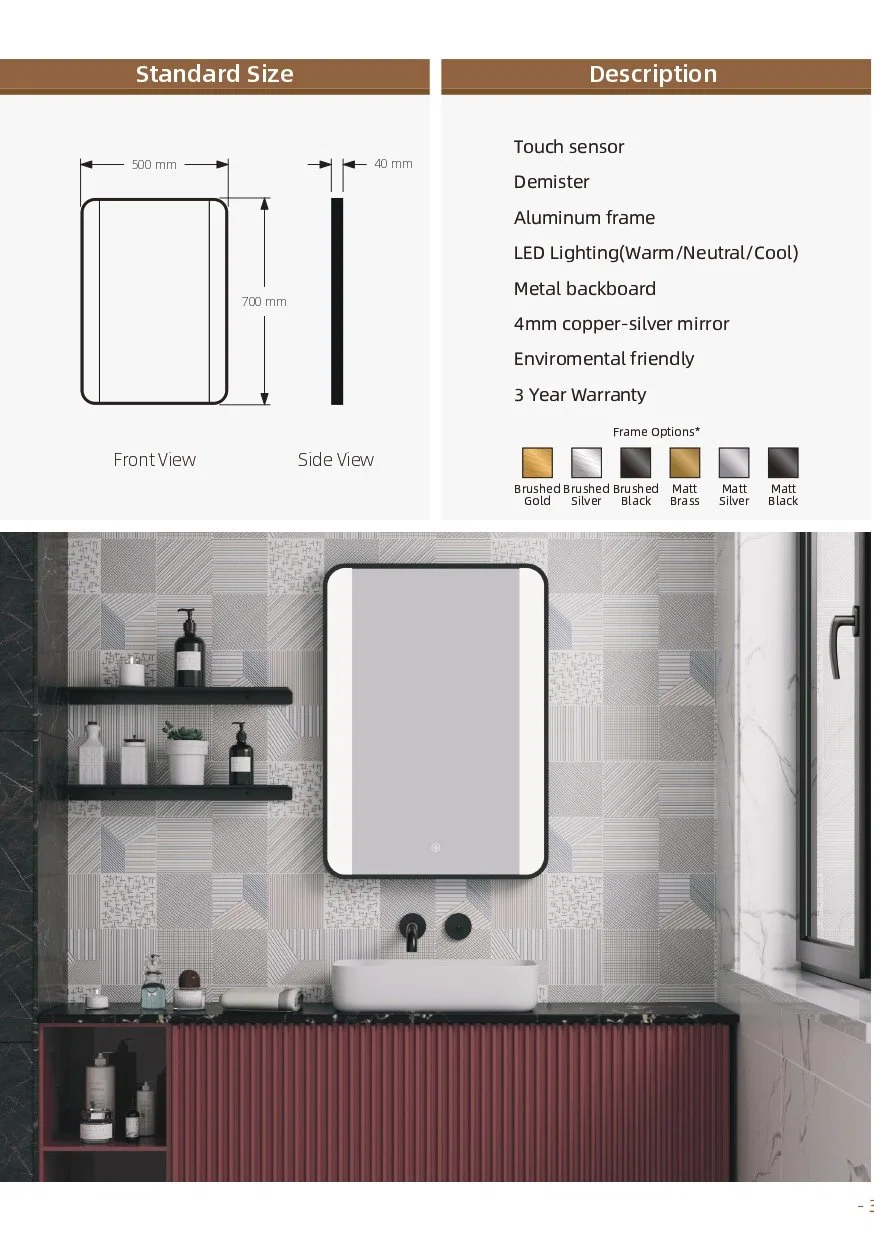 5mm Square Frameless Silver Mirror for Bathroom