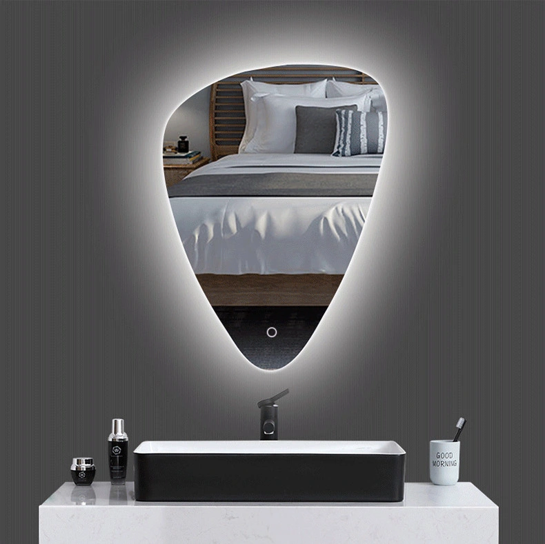 Bathroom Luminous Water Drop Frameless Mirror with Touch Screen Bathroom Mirror with Light Wall-Mounted Special-Shaped Smart Mirror