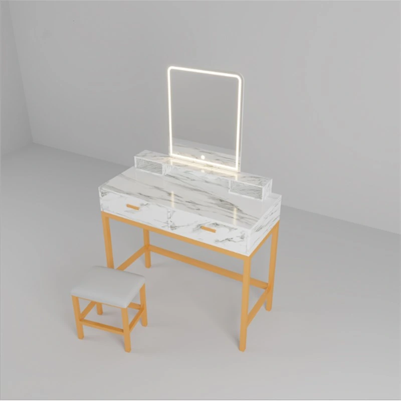 Dressing Table Marble Solid Wood Dressing Table with LED Light Makeup Mirror