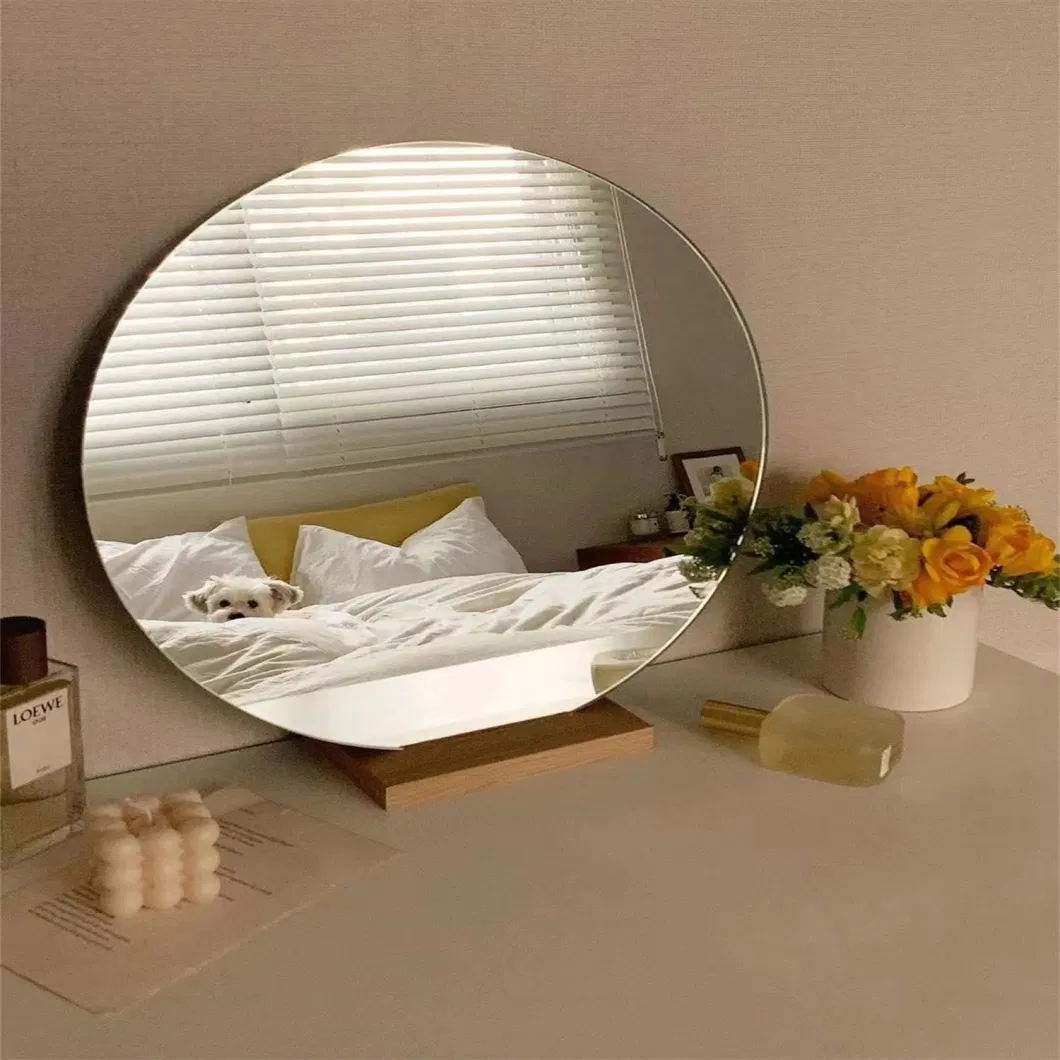 5mm Rectangle Beveled Polished Frameless Wall Mirror Living Room or Bathroom Decor Mirror Round Silver Wall