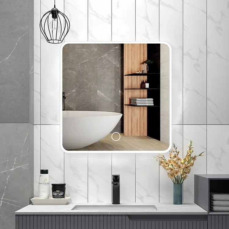 Half Body Square Salon Wall Mirror Frameless Wall Smart LED Glass Mirrors with Light