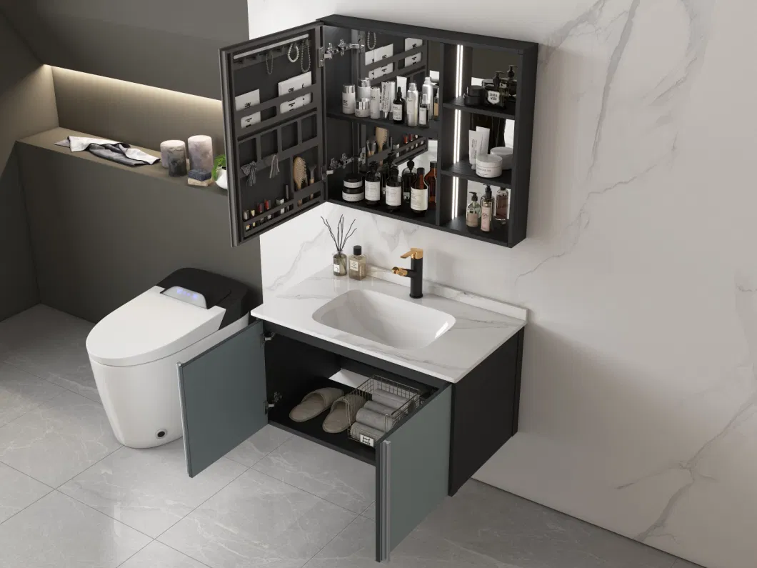 Bath Room Cabinet Set Vanity Home or Hotel Bathroom Vanity with LED Light Makeup Mirror Wall Hung Vanity Basin