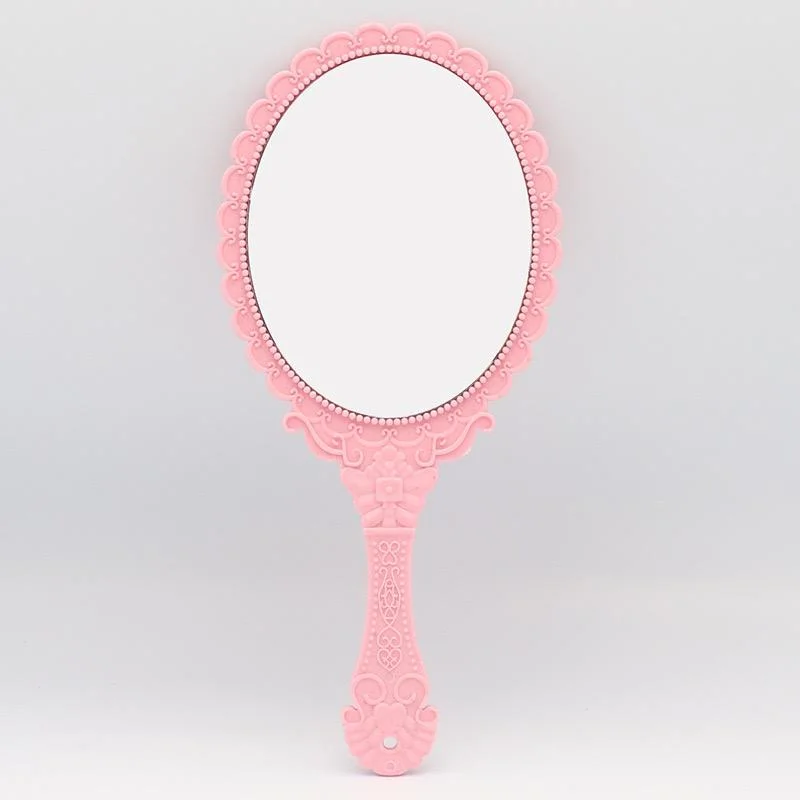 Wholesale Bulk Custom Logo Hand Mirrors Pink Oval Shapes Plastic Cosmetic Vintage Makeup Hand Held Mirror