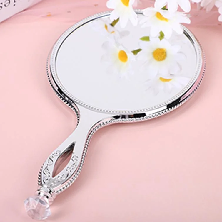 Silver Classical Makeup Hand Mirror Custom Cosmetic Retro Diamond Handheld Mirror