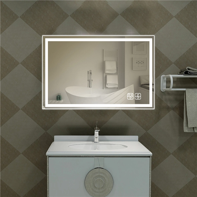 Touch Sensor Defogging Smart LED Bathroom Mirror with Time/Temperature Display