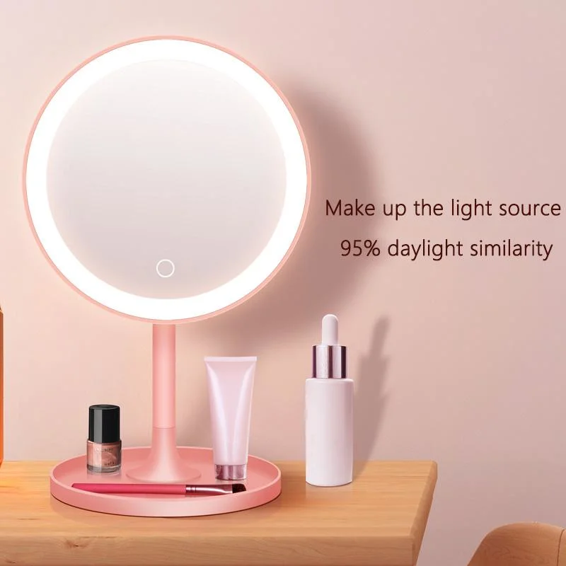 High Quality White Pink Beauty Table LED Touch Makeup Mirror