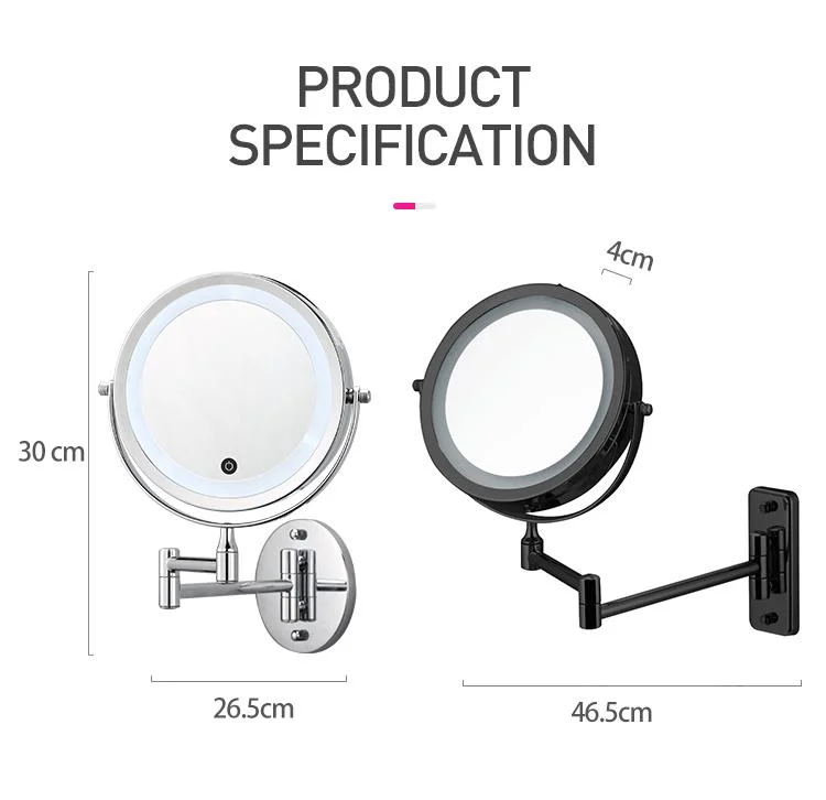 Double Side 8 Inch Bathroom Wall Mounted Swivel Shaving Magnifying Mirror with Light