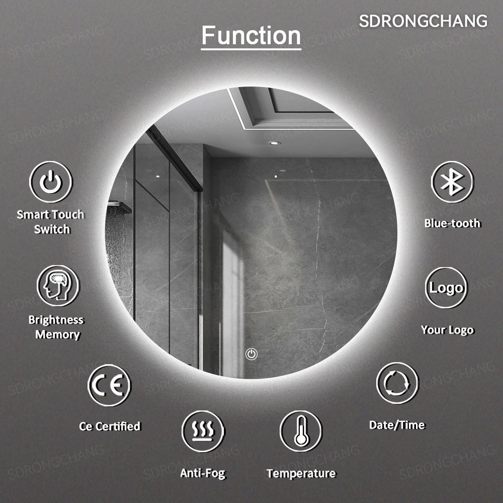 2024 Hot Selling Anti-Fog Round LED Bathroom Mirror Hotel Frameless LED Light Mirror