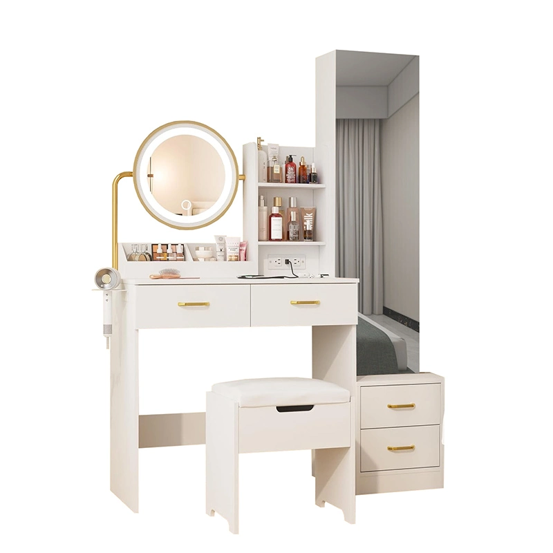 Desk with Mirror and Lights &amp; Full Length Mirror, Vanity Mirror with Lights Desk and Chair &amp; Charging Station, 4 Drawers and Lots Storage Shelves