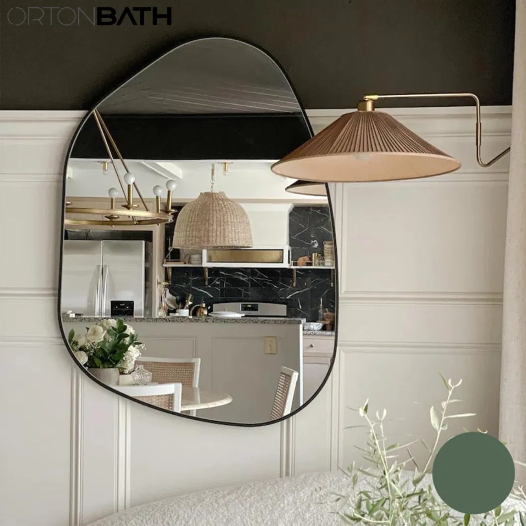 Ortonbath Cut Round Black Framed Bathroom Wall Mount Mirror Brushed Metal Frame Hanging Mirror for Living Room, Bedroom