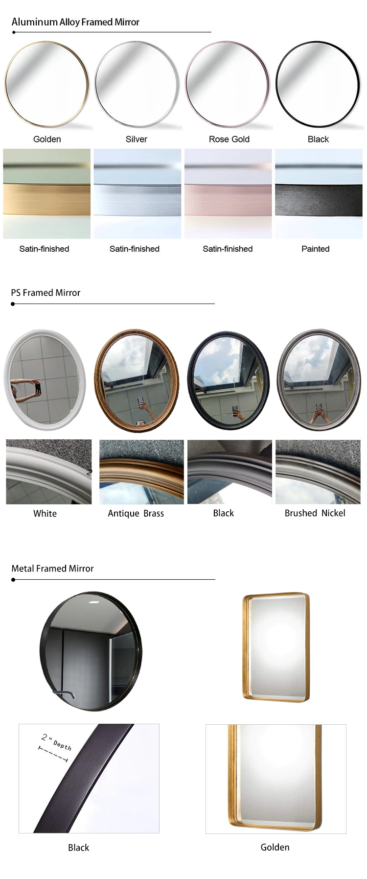 Wholesale Price Aluminum Metal Frame Frameless Floor Full Length Wall Mounted Vanity Mirror for Modern Home Decoration Luxury Interior for Bathroom Mirror