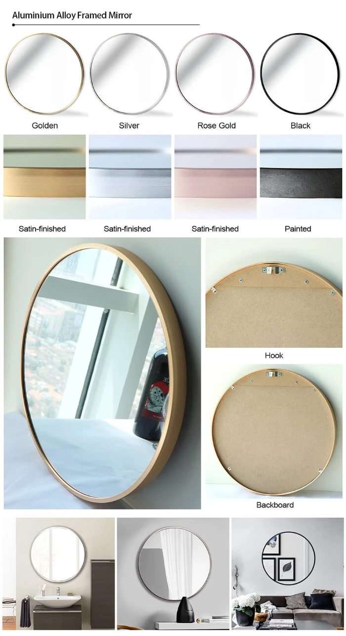 Wholesale All Siz Decorative Round Shape Metal Framed Mirror Aluminium Plated Wall Mirror for Hotel House 50, 60, 80