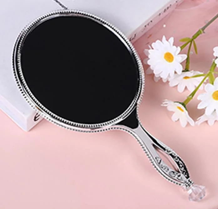 Silver Classical Makeup Hand Mirror Custom Cosmetic Retro Diamond Handheld Mirror