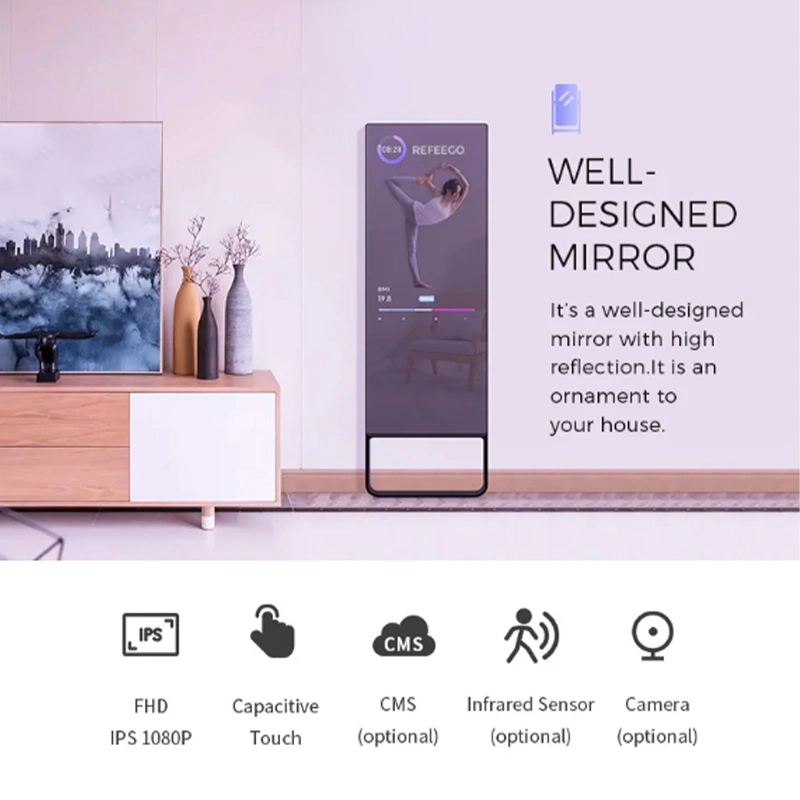 21.5 32 43 Inch Android Touch Screen Smart Magic Mirror Interactive Fitness Mirror Equipment Smart Mirror for Makeup Fitness Gym Hotel Smart Home with Camera