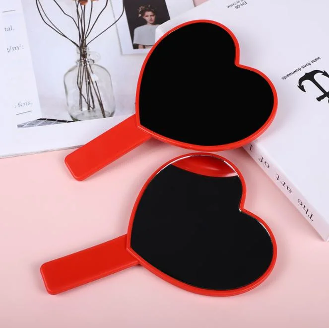 Cosmetic Heart Handheld Mirror Plastic Heart Shape Makeup Hand Mirror