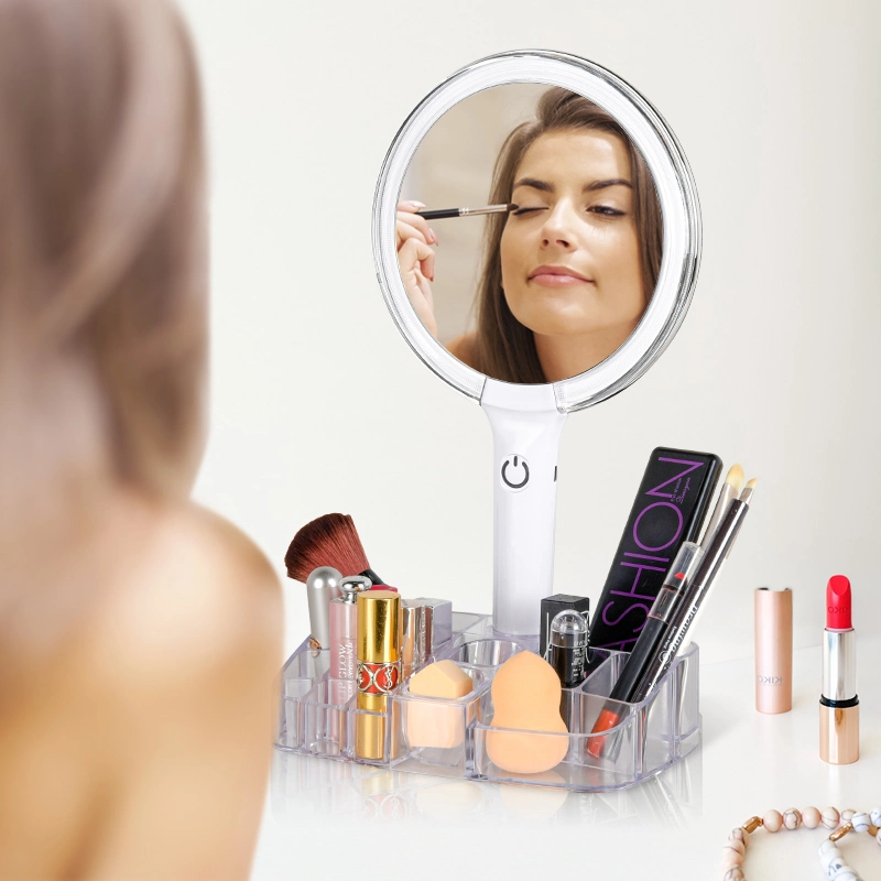 Desktop Standing LED Makeup Mirror Adjustable LED Cosmetic Mirror with Storage Shelf Gmx1606