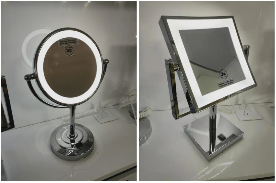 Desktop Cosmetic Reversible LED Light Magnifying Mirror 3X 5X Hotel Bathroom Touch Sensor Make up Mirrors with LED Light